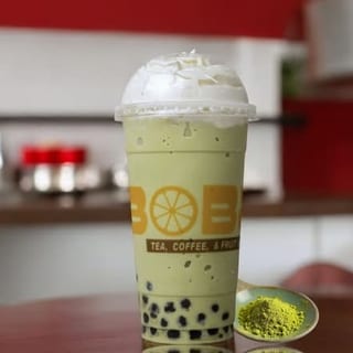 Frozen Matcha Green Tea with Boba and Whipped Cream